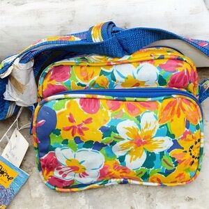 Vintage KEN DONE arts & design Floral Crossbody Bag with Blue Strap NWT